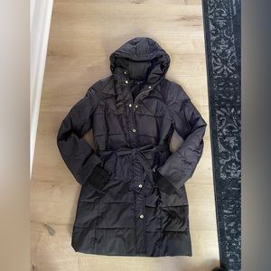 Long, hooded J crew puffer